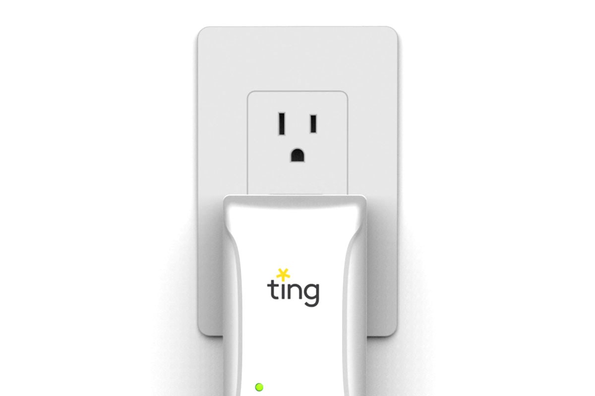 Close up of a Ting device plugged into outlet