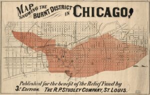 map of chicago showing the great fire of 1871