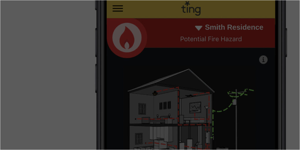 ting sensor app screen shot, electrical fire hazard detected