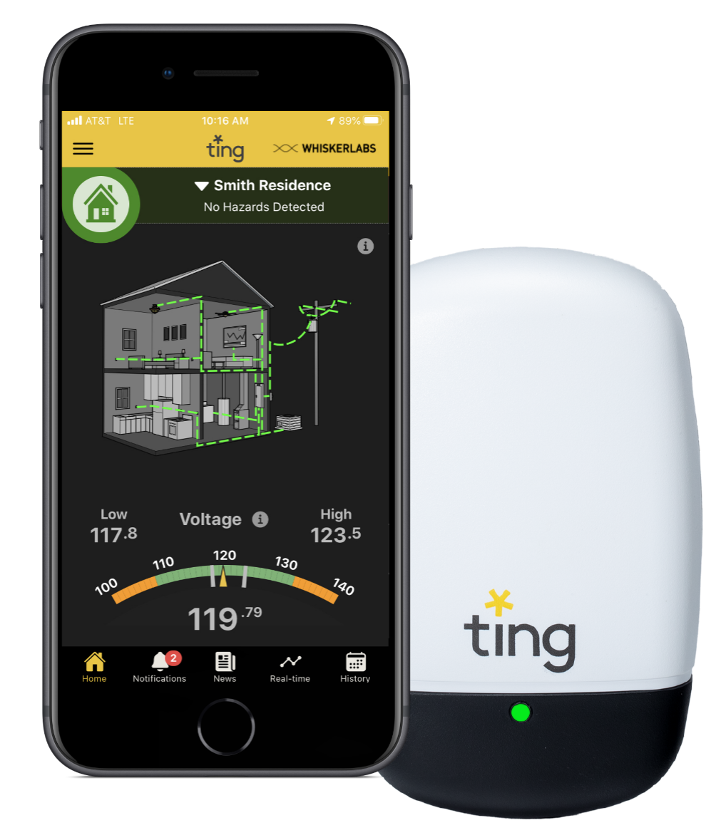 Ting app home screen and sensor