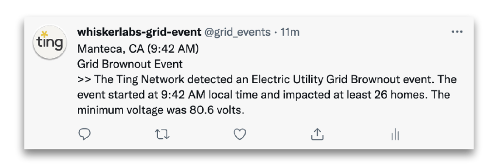 Tweet about a community brownout event detected by Ting