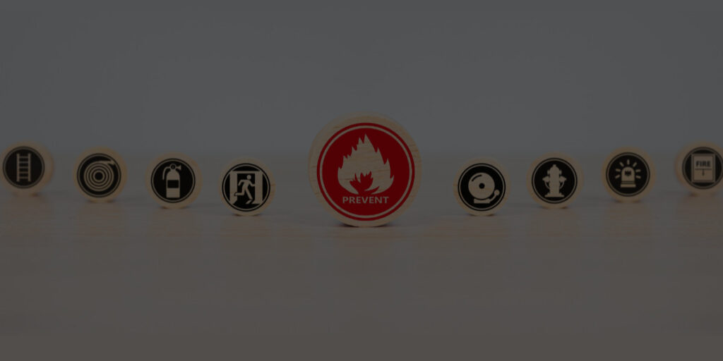 fire safety icons lined up in a row, including prevention