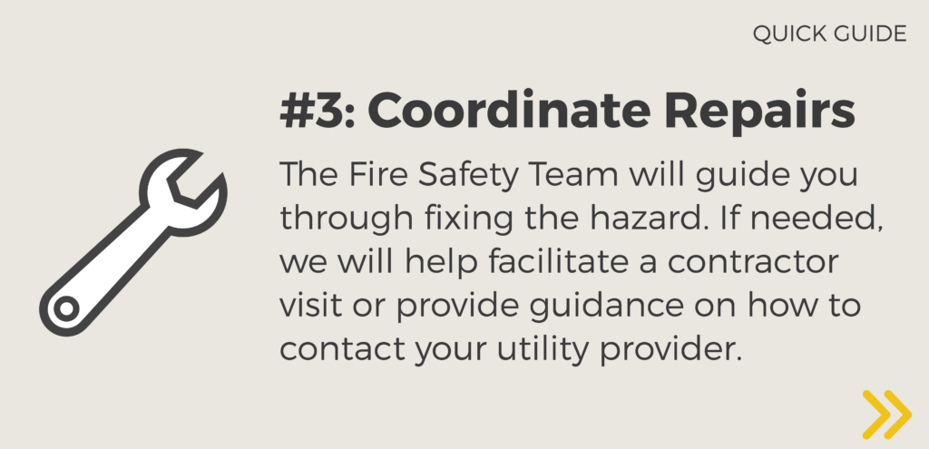 The graphic portrays that the third step is to coordinate any necessary repairs with a licensed contractor or your utility provider.