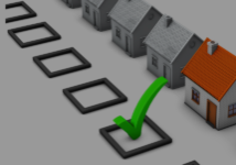 Homes in a row with green check mark in front of the home with a great fire safety plan